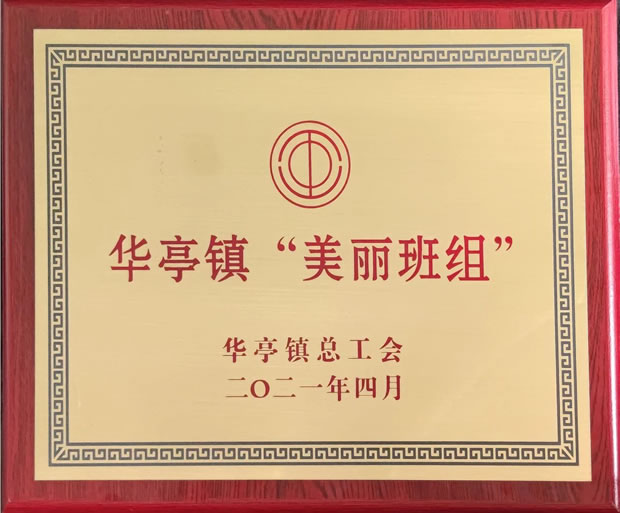 金年会 金字招牌市场部-华亭镇2020年度“美丽班组”荣誉称号奖牌