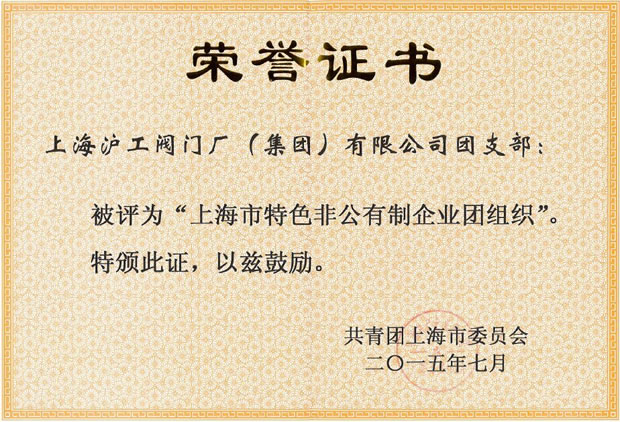 金年会 金字招牌-上海市特色非公有制企业团组织荣誉证书